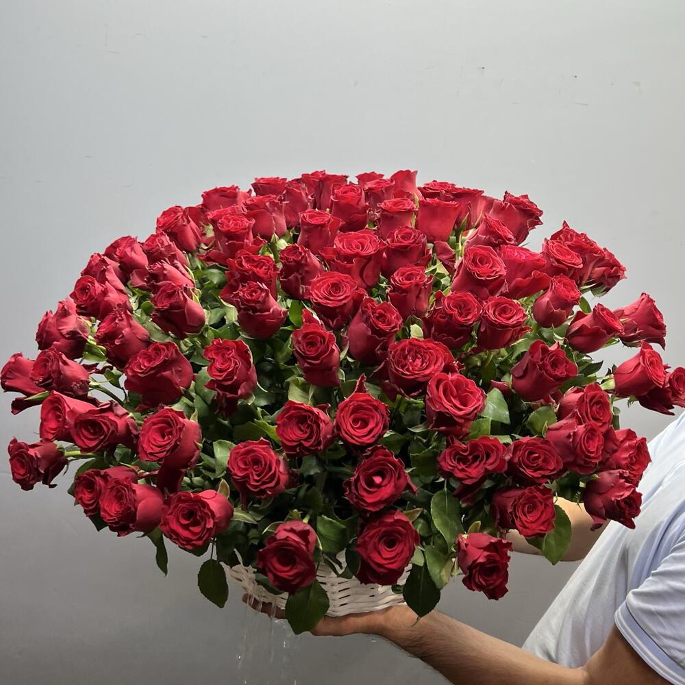 🌹101 ЭЛИТНАЯ КРАСНАЯ РОЗА В ПЛЕТЕНОЙ КОРЗИНЕ🌹
