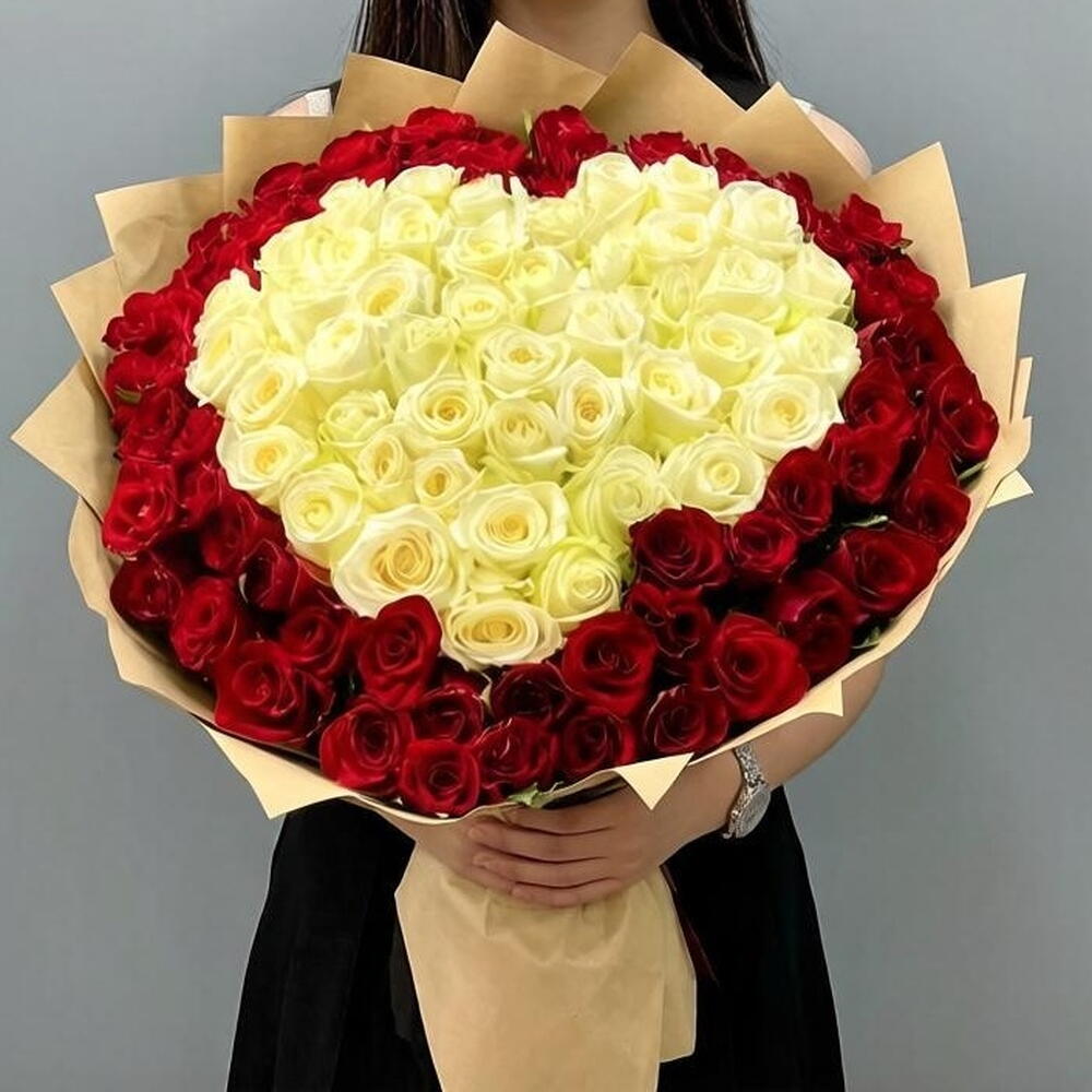 💖СЕРДЦЕ ИЗ 101 КРУПНОЙ РОЗЫ💖